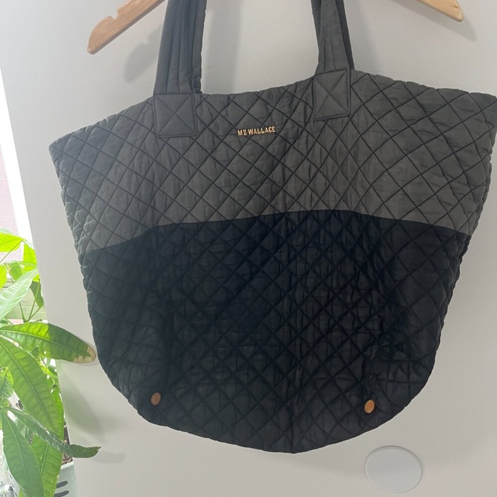 MZ Wallace Black & Magnet Gray Quilted Metro Tote Size Large - Picture 2 of 11